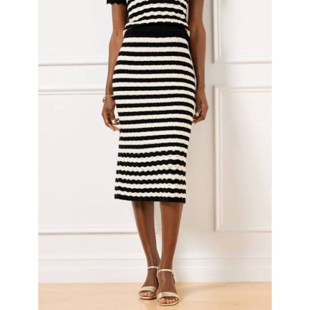Talbots Pointelle Stripe Sweater Skirt Preppy Minimalist Work Wear Size M NWT